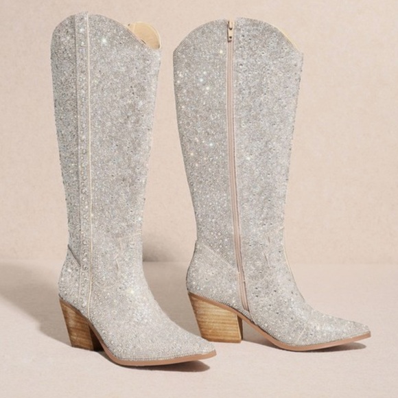 MIIM Nashville Silver Rhinestone Embellished Heeled Fashion Tall Cowboy Boots - Picture 7 of 7